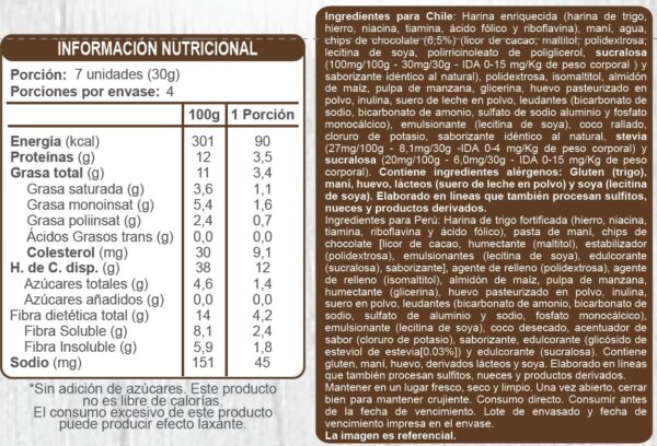 Galletas chips chocolate - tabla nutricional e ingredientes