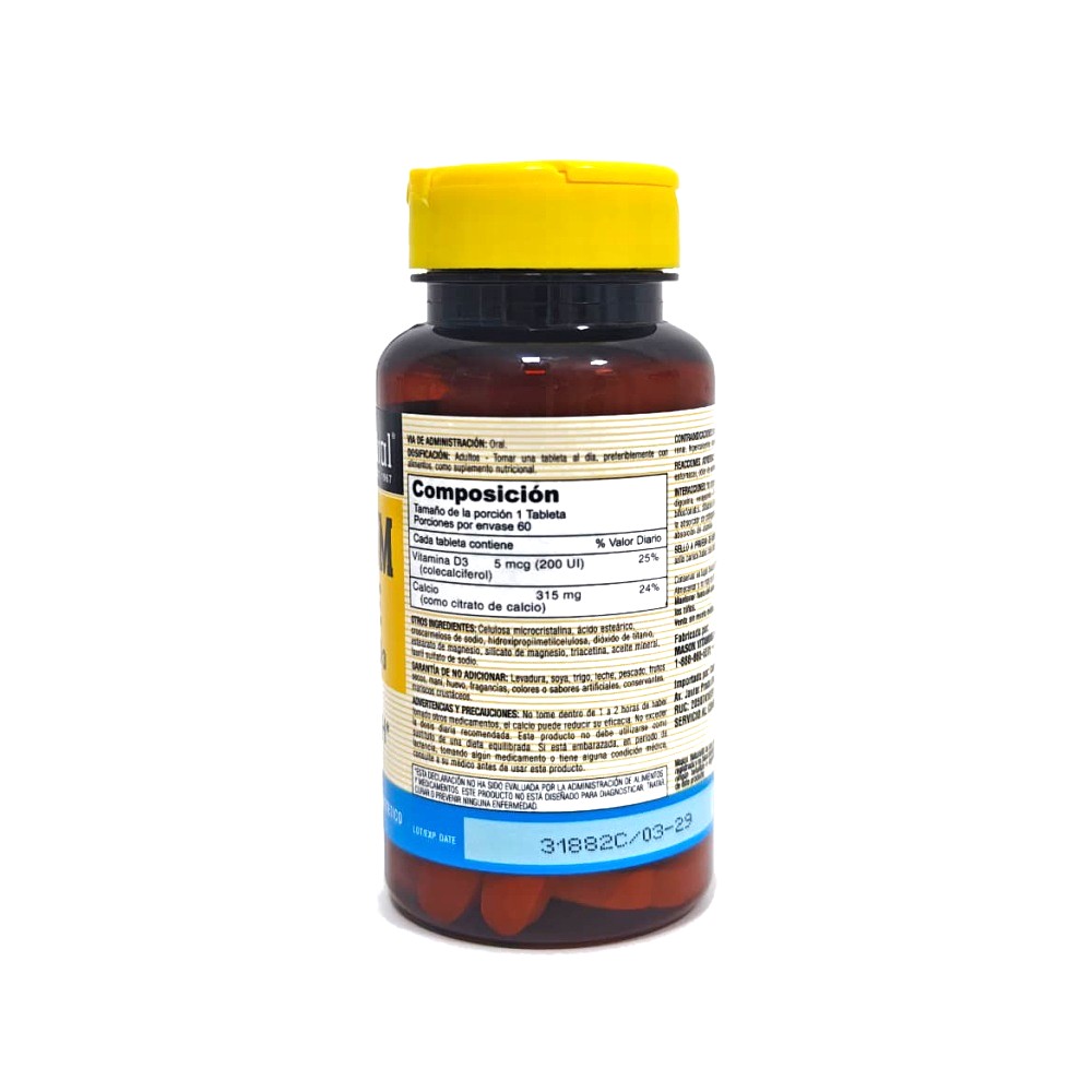 Citrato de Calcio + Vitamina D3 Mason Natural glucofarma
